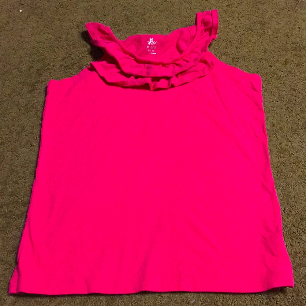 Pink tank size 14 girls with ruffles at collar EUC